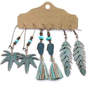 Retta Boho Earring Set - 3 Tropical Leaf Pairs New/NWT